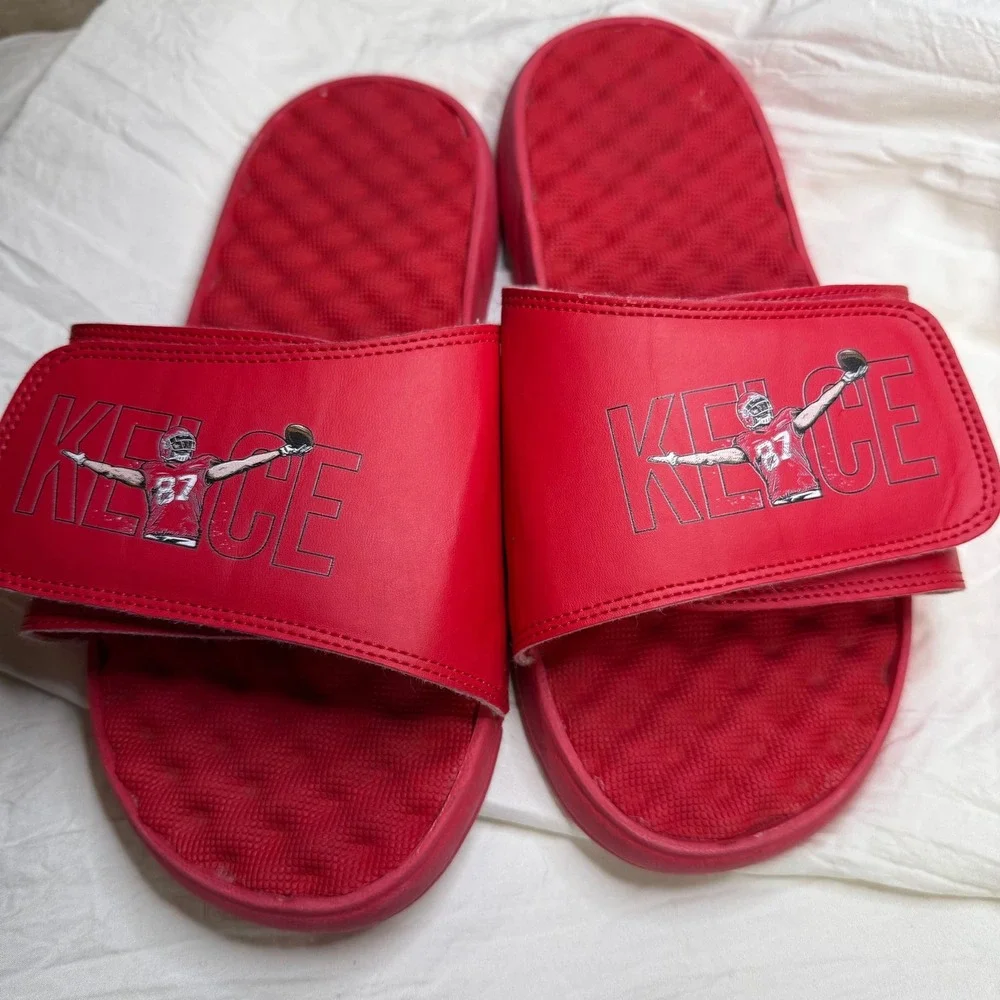 ISlide Travis Kelce 87 Custom Red Slide Sandals Mens Size 7 Kansas City Football